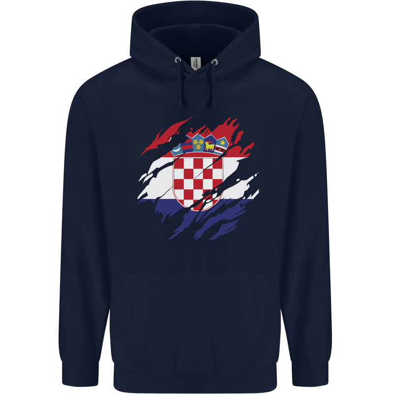 Torn Croatia Flag Croatian Day Football Mens 80% Cotton Hoodie Navy Blue