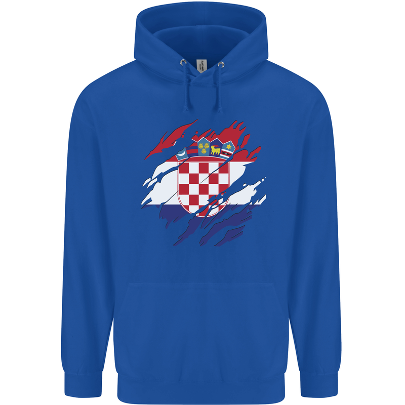 Torn Croatia Flag Croatian Day Football Mens 80% Cotton Hoodie Royal Blue