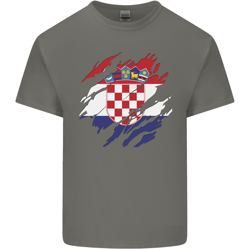 Torn Croatia Flag Croatian Day Football Mens Cotton T-Shirt Tee Top Charcoal