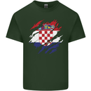 Torn Croatia Flag Croatian Day Football Mens Cotton T-Shirt Tee Top Forest Green