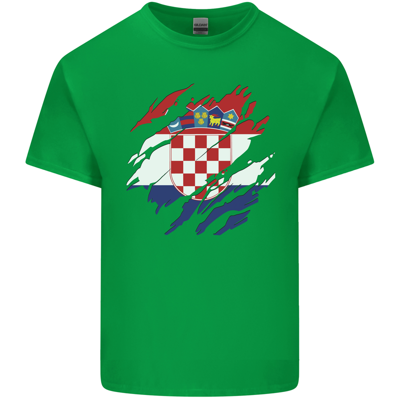 Torn Croatia Flag Croatian Day Football Mens Cotton T-Shirt Tee Top Irish Green