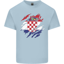Torn Croatia Flag Croatian Day Football Mens Cotton T-Shirt Tee Top Light Blue