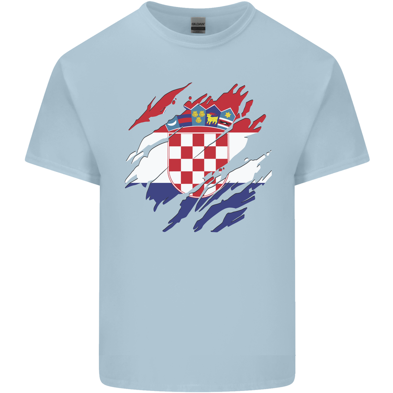 Torn Croatia Flag Croatian Day Football Mens Cotton T-Shirt Tee Top Light Blue