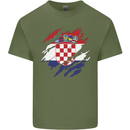 Torn Croatia Flag Croatian Day Football Mens Cotton T-Shirt Tee Top Military Green