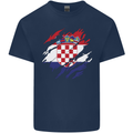 Torn Croatia Flag Croatian Day Football Mens Cotton T-Shirt Tee Top Navy Blue