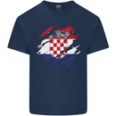 Torn Croatia Flag Croatian Day Football Mens Cotton T-Shirt Tee Top Navy Blue