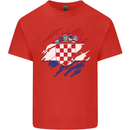 Torn Croatia Flag Croatian Day Football Mens Cotton T-Shirt Tee Top Red