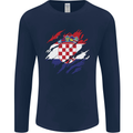Torn Croatia Flag Croatian Day Football Mens Long Sleeve T-Shirt Navy Blue