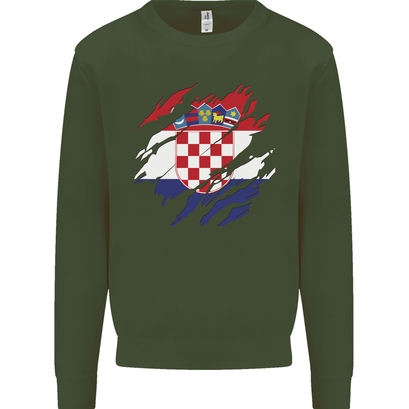 Torn Croatia Flag Croatian Day Football Mens Sweatshirt Jumper Forest Green