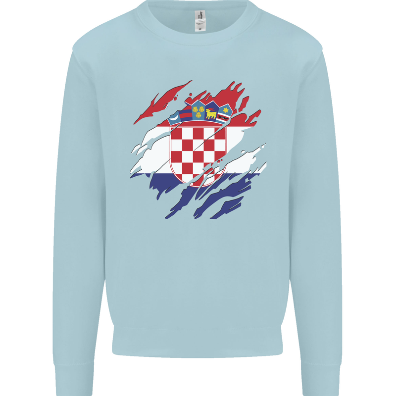 Torn Croatia Flag Croatian Day Football Mens Sweatshirt Jumper Light Blue