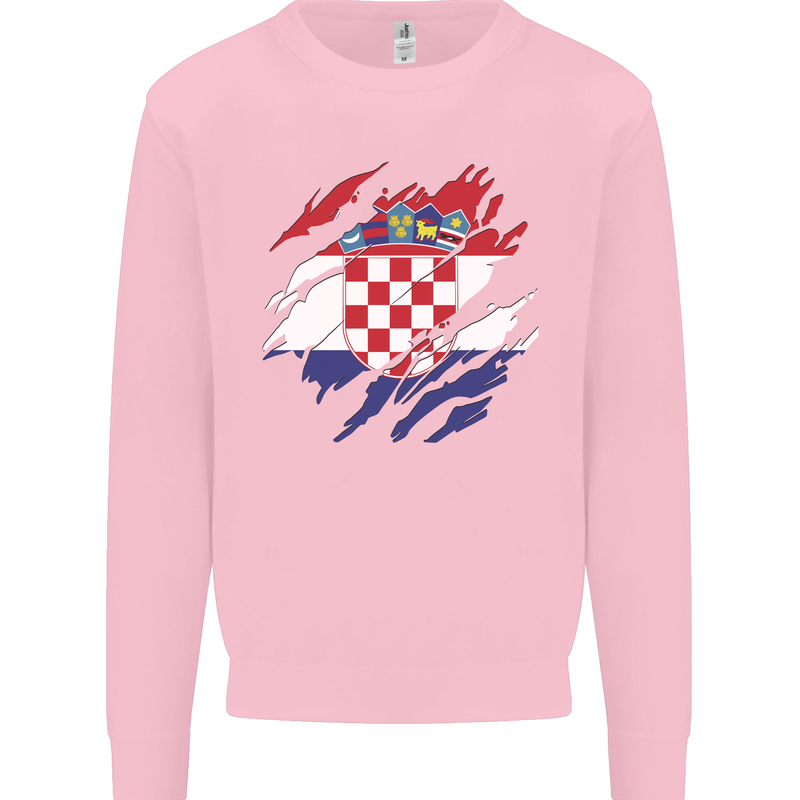 Torn Croatia Flag Croatian Day Football Mens Sweatshirt Jumper Light Pink