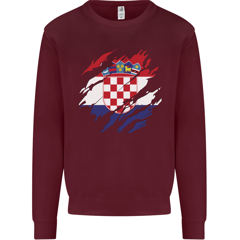 Torn Croatia Flag Croatian Day Football Mens Sweatshirt Jumper Maroon