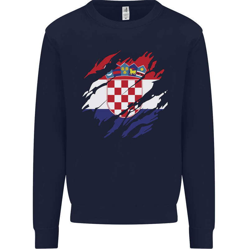 Torn Croatia Flag Croatian Day Football Mens Sweatshirt Jumper Navy Blue