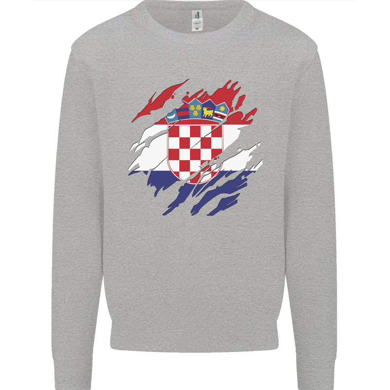 Torn Croatia Flag Croatian Day Football Mens Sweatshirt Jumper Sports Grey