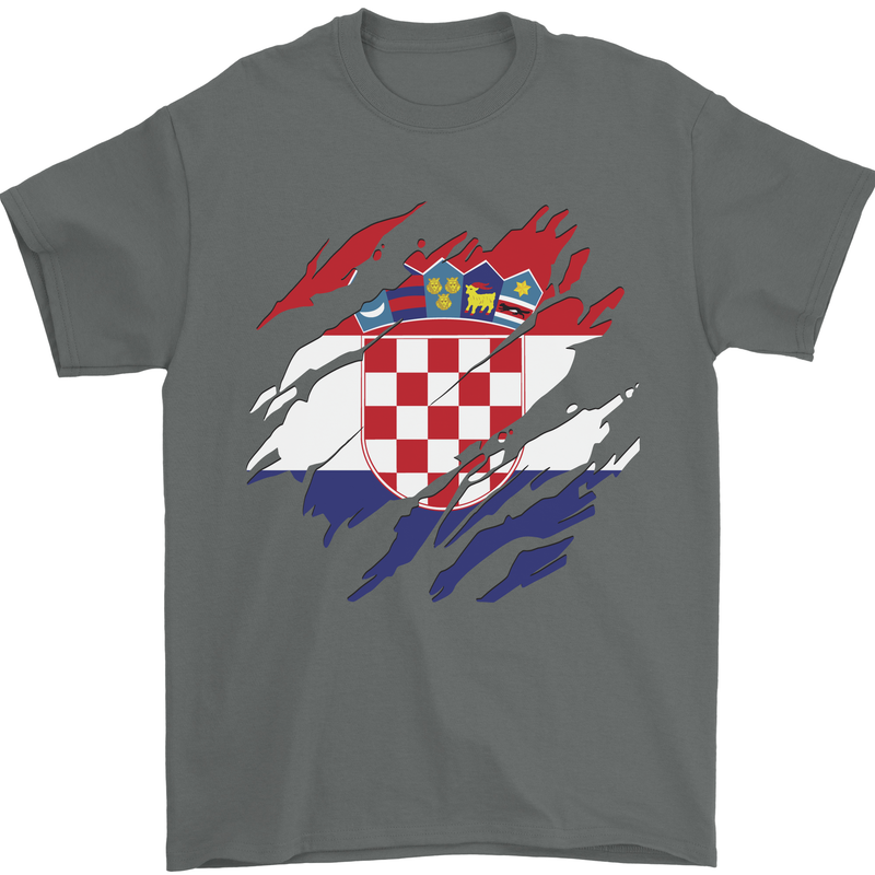 Torn Croatia Flag Croatian Day Football Mens T-Shirt 100% Cotton Charcoal