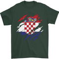 Torn Croatia Flag Croatian Day Football Mens T-Shirt 100% Cotton Forest Green