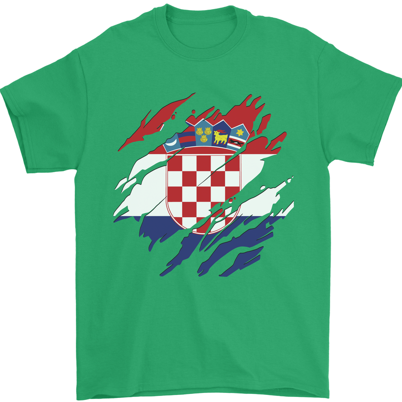 Torn Croatia Flag Croatian Day Football Mens T-Shirt 100% Cotton Irish Green