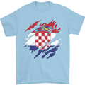 Torn Croatia Flag Croatian Day Football Mens T-Shirt 100% Cotton Light Blue