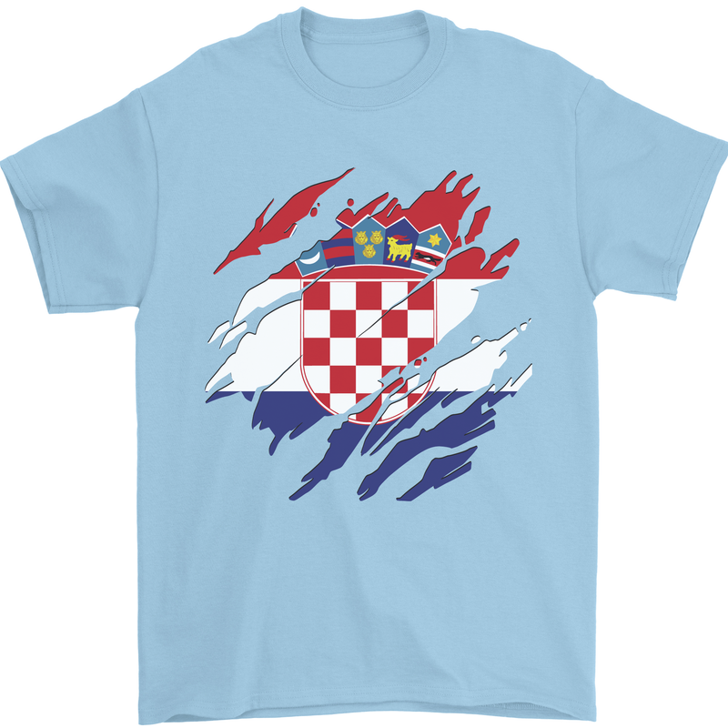 Torn Croatia Flag Croatian Day Football Mens T-Shirt 100% Cotton Light Blue