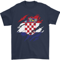 Torn Croatia Flag Croatian Day Football Mens T-Shirt 100% Cotton Navy Blue
