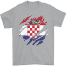 Torn Croatia Flag Croatian Day Football Mens T-Shirt 100% Cotton Sports Grey