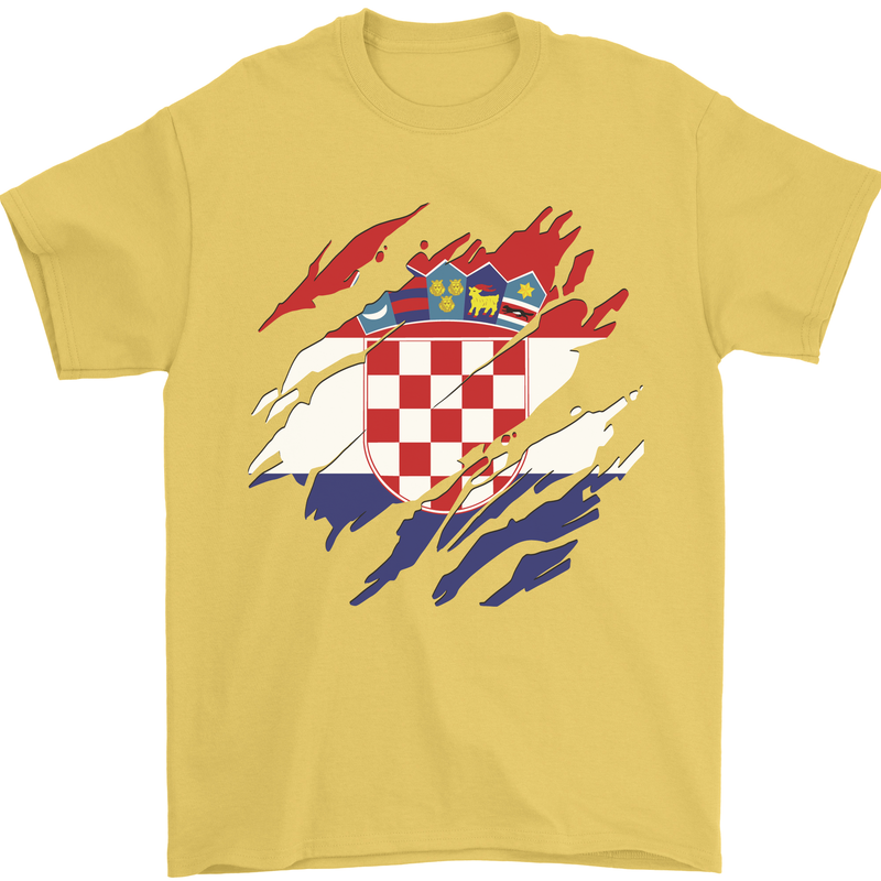 Torn Croatia Flag Croatian Day Football Mens T-Shirt 100% Cotton Yellow