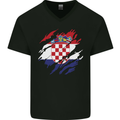 Torn Croatia Flag Croatian Day Football Mens V-Neck Cotton T-Shirt Black