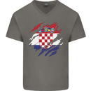 Torn Croatia Flag Croatian Day Football Mens V-Neck Cotton T-Shirt Charcoal