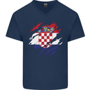 Torn Croatia Flag Croatian Day Football Mens V-Neck Cotton T-Shirt Navy Blue