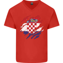 Torn Croatia Flag Croatian Day Football Mens V-Neck Cotton T-Shirt Red