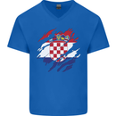 Torn Croatia Flag Croatian Day Football Mens V-Neck Cotton T-Shirt Royal Blue