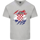 Torn Croatia Flag Croatian Day Football Mens V-Neck Cotton T-Shirt Sports Grey