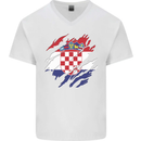 Torn Croatia Flag Croatian Day Football Mens V-Neck Cotton T-Shirt White