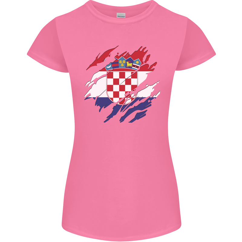 Torn Croatia Flag Croatian Day Football Womens Petite Cut T-Shirt Azalea