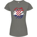Torn Croatia Flag Croatian Day Football Womens Petite Cut T-Shirt Charcoal