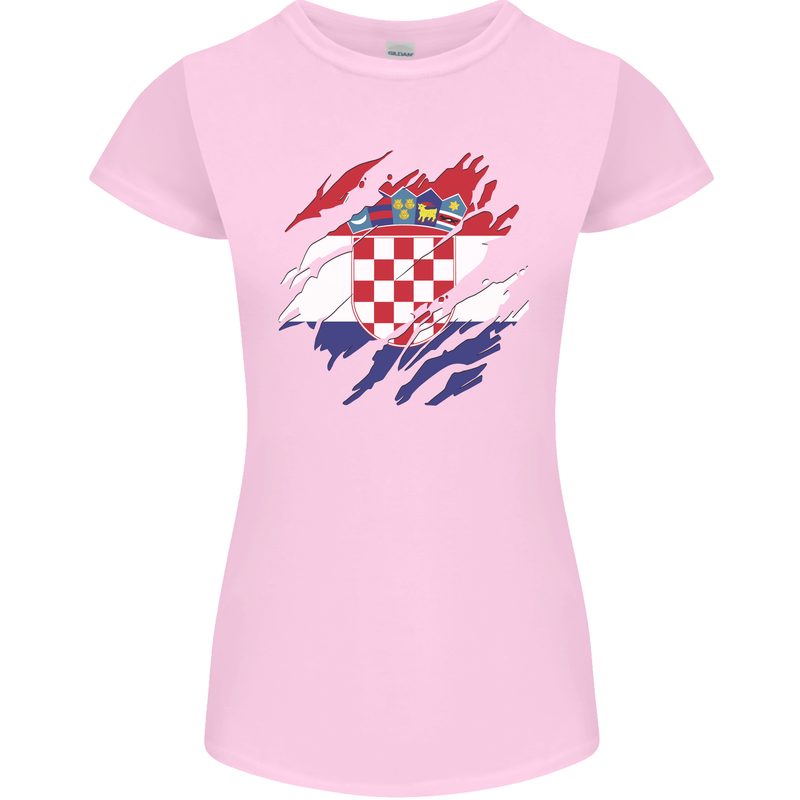 Torn Croatia Flag Croatian Day Football Womens Petite Cut T-Shirt Light Pink