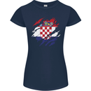 Torn Croatia Flag Croatian Day Football Womens Petite Cut T-Shirt Navy Blue