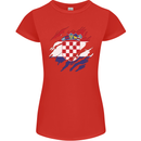 Torn Croatia Flag Croatian Day Football Womens Petite Cut T-Shirt Red