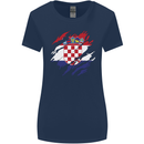 Torn Croatia Flag Croatian Day Football Womens Wider Cut T-Shirt Navy Blue