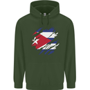 Torn Cuba Flag Cuban Day Football Childrens Kids Hoodie Forest Green