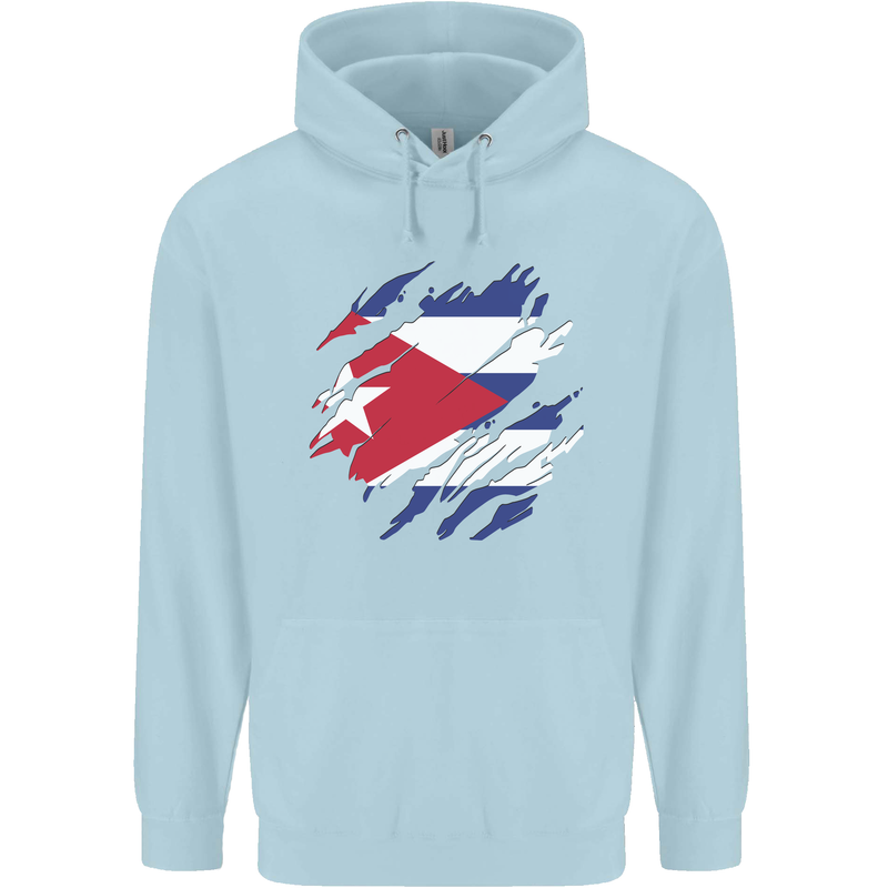Torn Cuba Flag Cuban Day Football Childrens Kids Hoodie Light Blue
