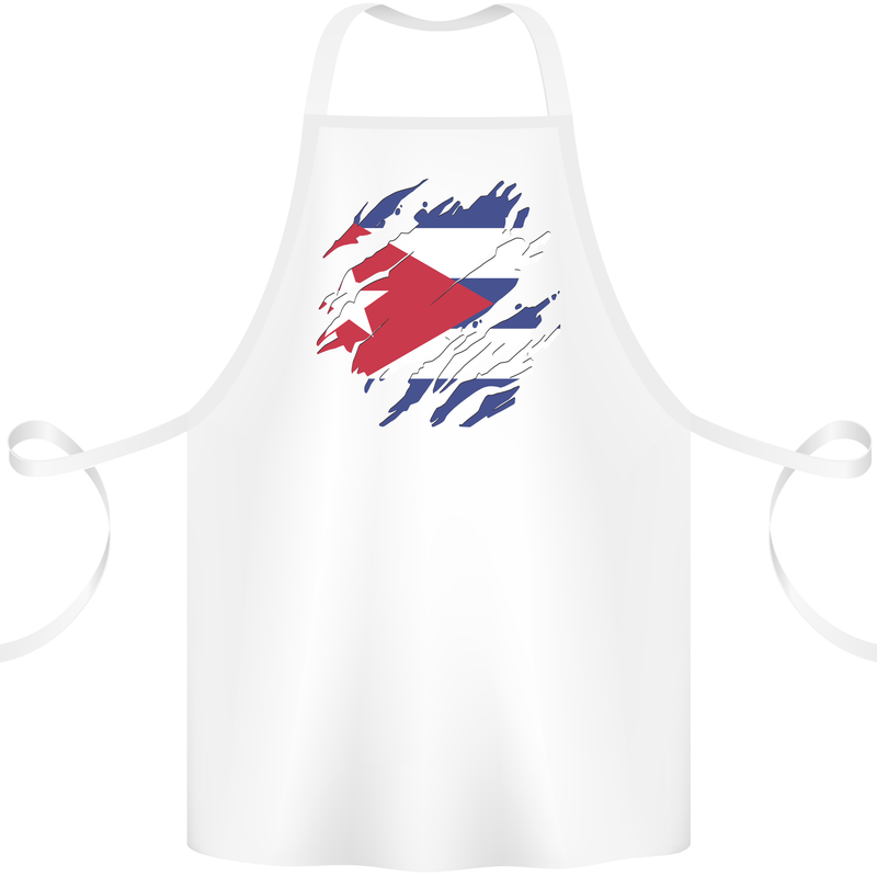 Torn Cuba Flag Cuban Day Football Cotton Apron 100% Organic White
