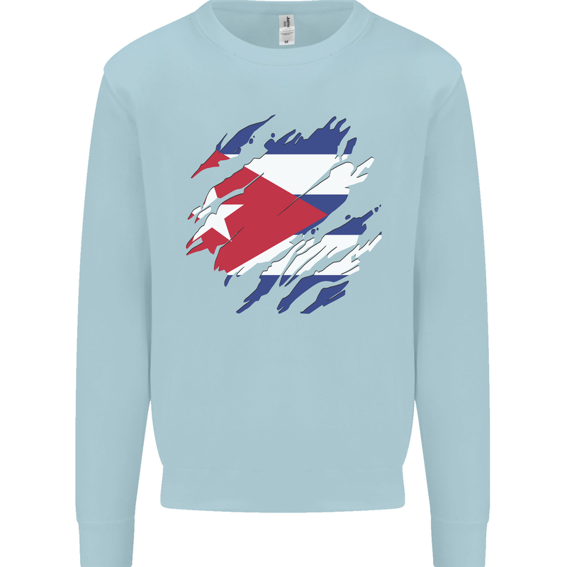 Torn Cuba Flag Cuban Day Football Kids Sweatshirt Jumper Light Blue