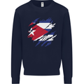 Torn Cuba Flag Cuban Day Football Kids Sweatshirt Jumper Navy Blue