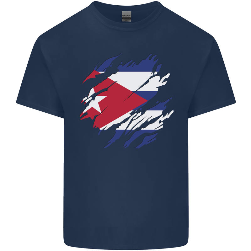 Torn Cuba Flag Cuban Day Football Kids T-Shirt Childrens Navy Blue