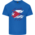 Torn Cuba Flag Cuban Day Football Kids T-Shirt Childrens Royal Blue