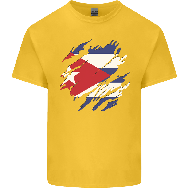 Torn Cuba Flag Cuban Day Football Kids T-Shirt Childrens Yellow