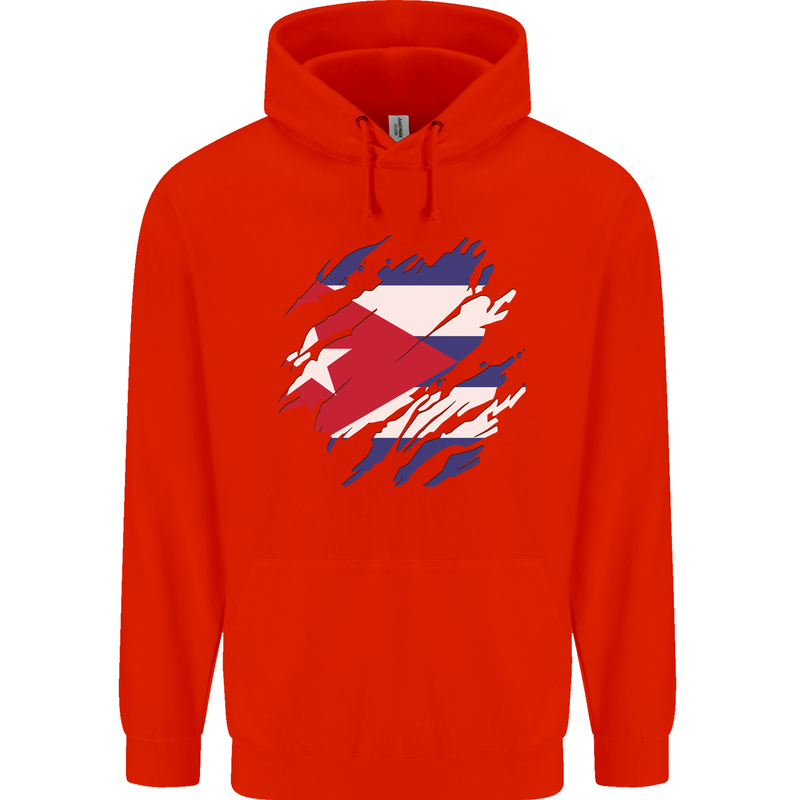 Torn Cuba Flag Cuban Day Football Mens 80% Cotton Hoodie Bright Red