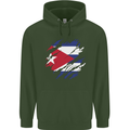 Torn Cuba Flag Cuban Day Football Mens 80% Cotton Hoodie Forest Green