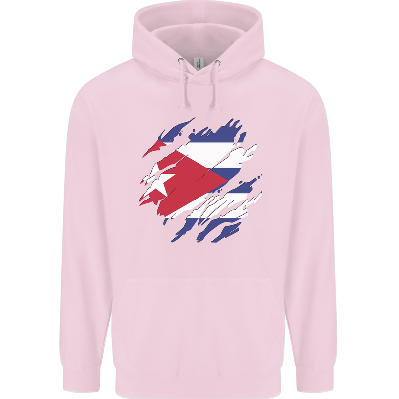 Torn Cuba Flag Cuban Day Football Mens 80% Cotton Hoodie Light Pink